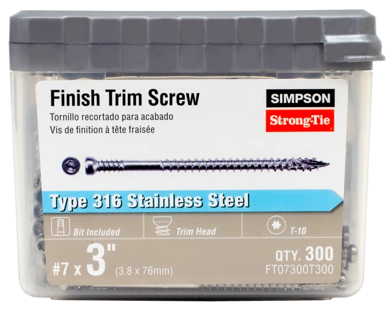 Simpson Strong-Tie FT07300T300 Finish Trim Screw — #7 x 3 in. T10, Trim-Head, Type 316 (300-Qty) (Pack of 6)