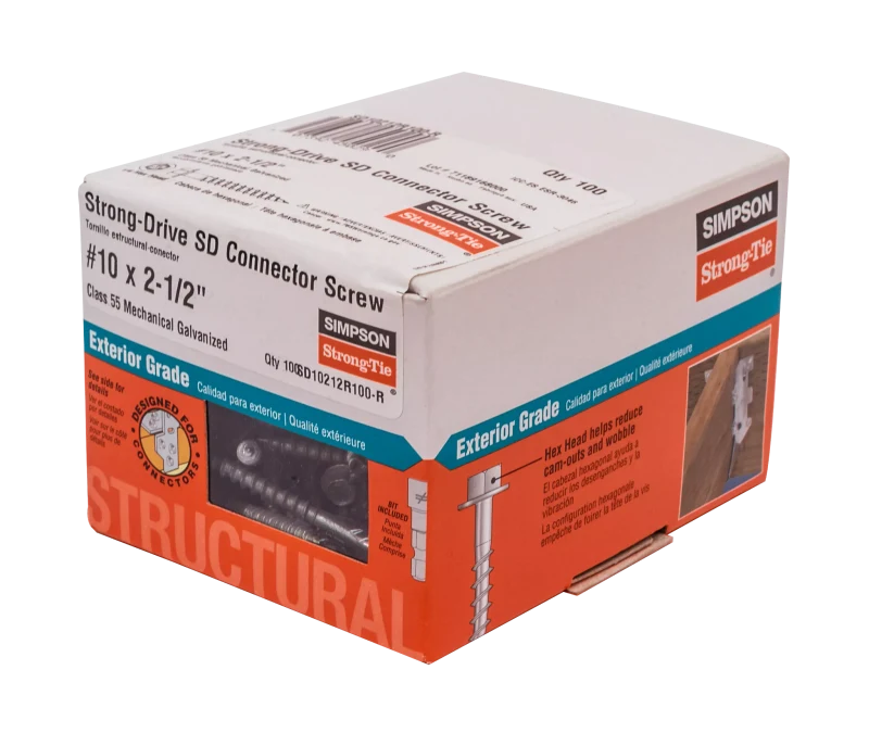 Simpson Strong-Tie SD10212R100-R Strong-Drive® SD CONNECTOR Screw — #10 x 2-1/2 in. 1/4-Hex Drive, Mech. Galv. (100-Qty)