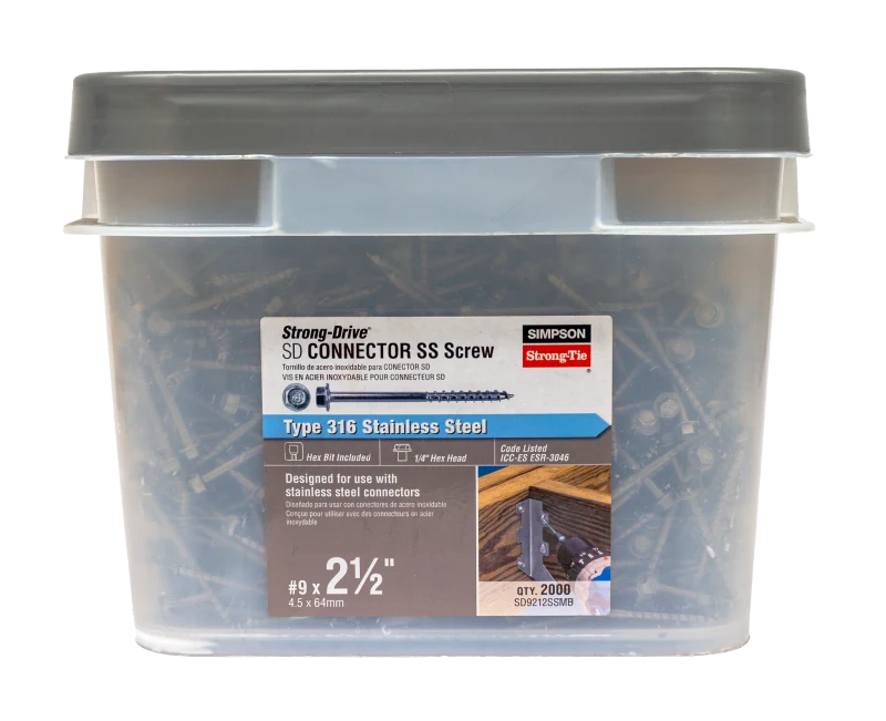 Simpson Strong-Tie SD9212SSMB Strong-Drive® SD CONNECTOR SS Screw — #9 x 2-1/2 in. 1/4-Hex Drive, Type 316 (2000-Qty) (Pack of 64)
