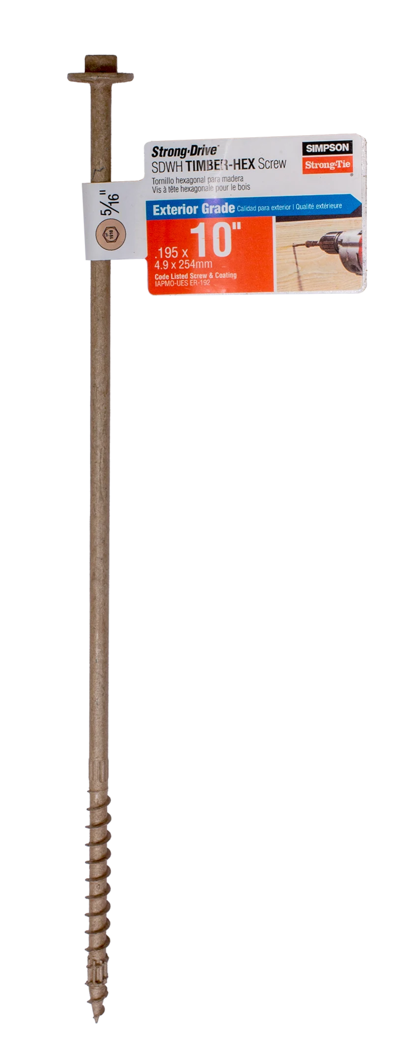 Simpson Strong-Tie SDWH191000DB-RP1 Strong-Drive® SDWH™ TIMBER-HEX Screw — 0.195 in. x 10 in. 5/16 Hex, DB Coating