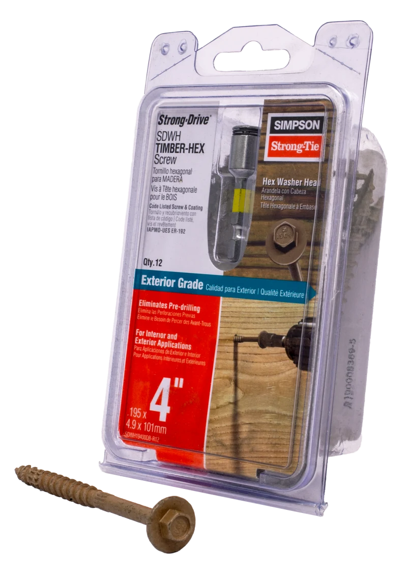 Simpson Strong-Tie SDWH19400DB-R12 Strong-Drive® SDWH™ TIMBER-HEX Screw — 0.195 in. x 4 in. 5/16 Hex, DB Coating, Tan (12-Qty) (Pack of 5)