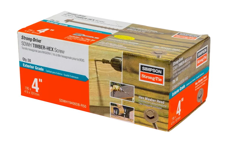 Simpson Strong-Tie SDWH19400DB-R50 Strong-Drive® SDWH™ TIMBER-HEX Screw — 0.195 in. x 4 in. 5/16 Hex, DB Coating (50-Qty)