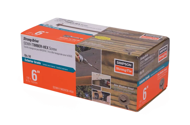 Simpson Strong-Tie SDWH19600DB-R50 Strong-Drive® SDWH™ TIMBER-HEX Screw — 0.195 in. x 6 in. 5/16 Hex, DB Coating (50-Qty)