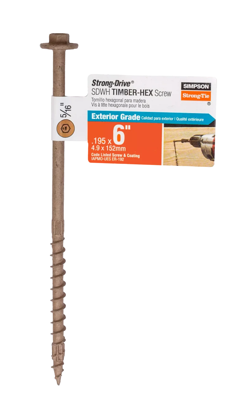 Simpson Strong-Tie SDWH19600DB-RP1 Strong-Drive® SDWH™ TIMBER-HEX Screw — 0.195 in. x 6 in. 5/16 Hex, DB Coating