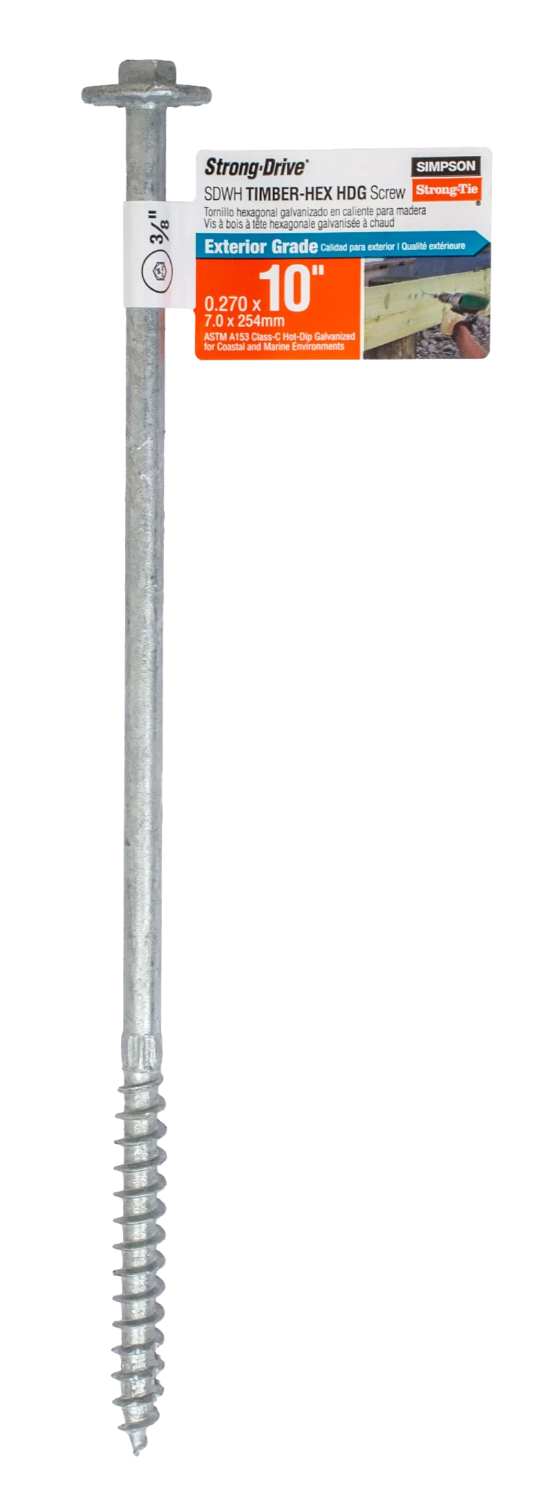 Simpson Strong-Tie SDWH271000G-RP1 Strong-Drive® SDWH™ TIMBER-HEX HDG Screw — 0.276 in. x 10 in. 3/8 Hex
