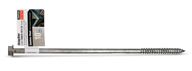 Simpson Strong-Tie SDWH271000SS-RP1 Strong-Drive® SDWH™ TIMBER-HEX SS Screw — 0.275 in. x 10 in. 1/2 Hex, Type 316