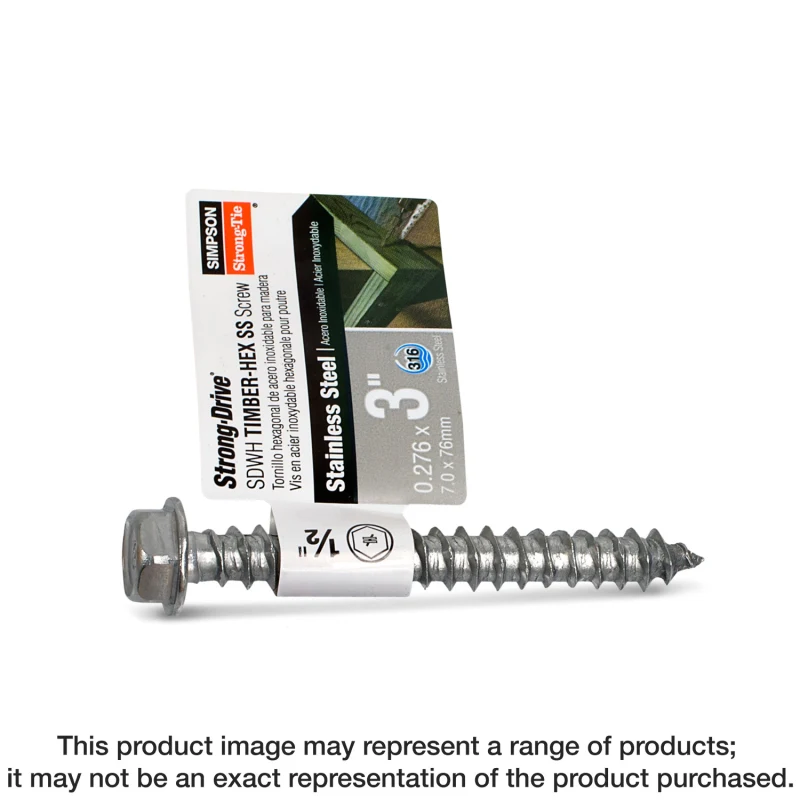 Simpson Strong-Tie SDWH27300SS-R10 Strong-Drive® SDWH™ TIMBER-HEX SS Screw — 0.275 in. x 3 in. 1/2 Hex, Type 316 (10-Qty)