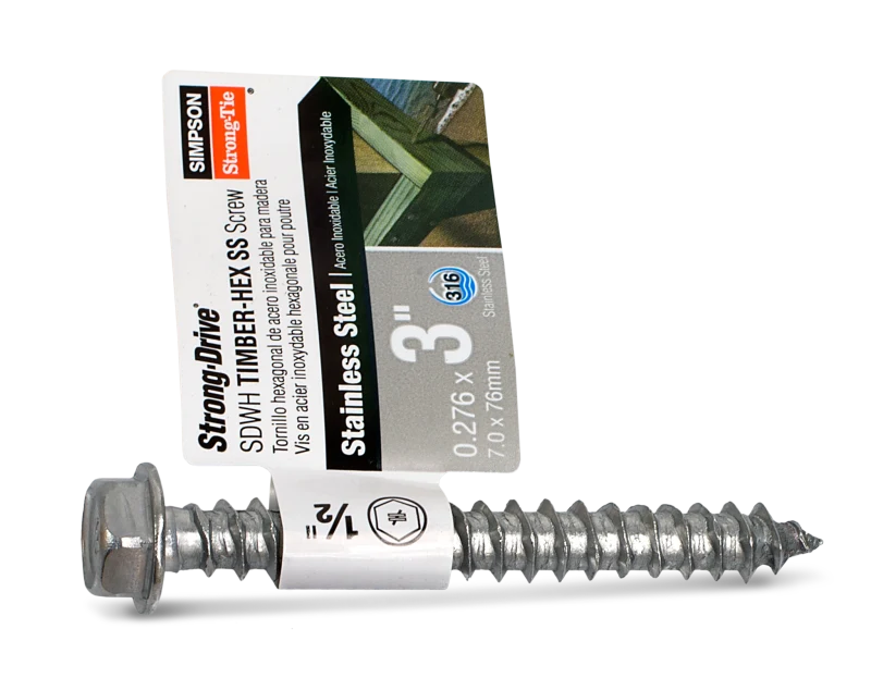 Simpson Strong-Tie SDWH27300SS-RP1 Strong-Drive® SDWH™ TIMBER-HEX SS Screw — 0.275 in. x 3 in. 1/2 Hex, Type 316