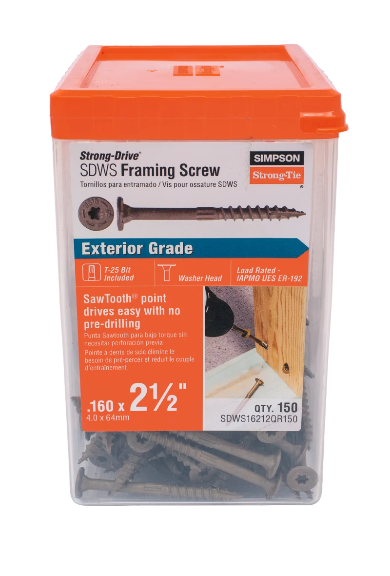 Simpson Strong-Tie SDWS16212QR150 Strong-Drive® SDWS™ FRAMING Screw — 0.160 in. x 2-1/2 in. T25, Quik Guard®, Tan (150-Qty)