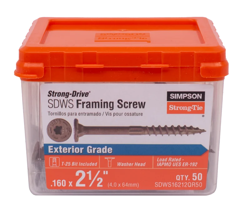 Simpson Strong-Tie SDWS16212QR50 Strong-Drive® SDWS™ FRAMING Screw — 0.160 in. x 2-1/2 in. T25, Quik Guard®, Tan (50-Qty)