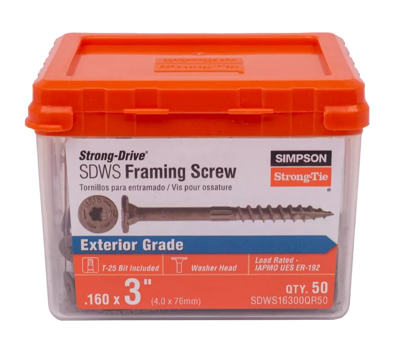 Simpson Strong-Tie SDWS16300QR50 Strong-Drive® SDWS™ FRAMING Screw — 0.160 in. x 3 in. T25, Quik Guard®, Tan (50-Qty)