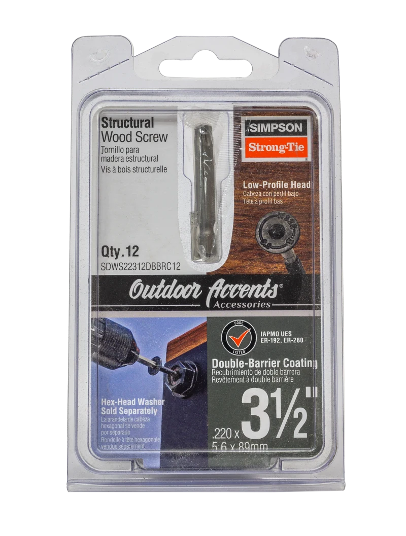 Simpson Strong-Tie SDWS22312DBBRC12 Outdoor Accents® Structural Wood Screw — .220 in. x 3-1/2 in. DB Coating, Black (12-Qty)
