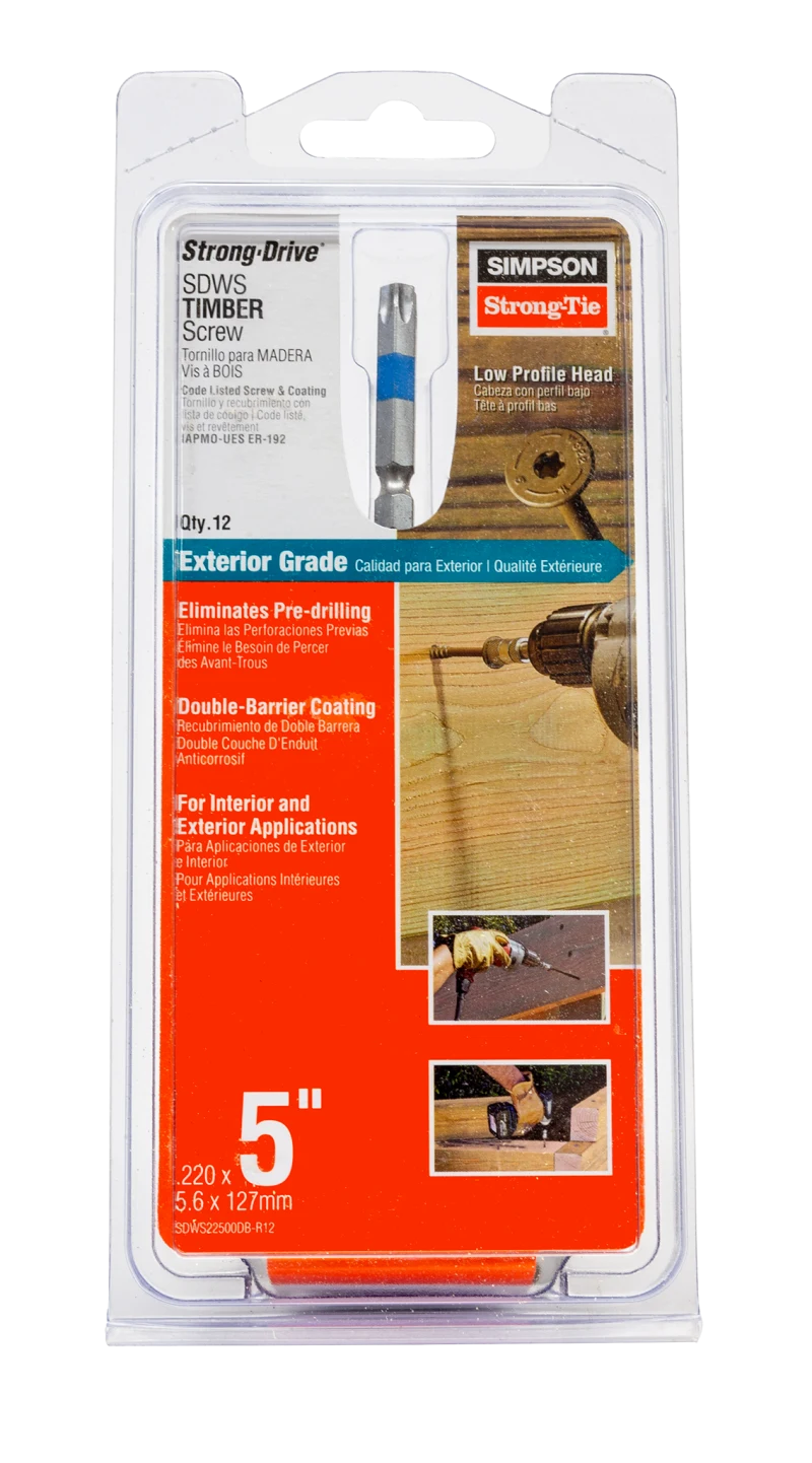 Simpson Strong-Tie SDWS22500DB-R12 Strong-Drive® SDWS™ TIMBER Screw (Exterior Grade) — 0.220 in. x 5 in. T40, Tan (12-Qty)
