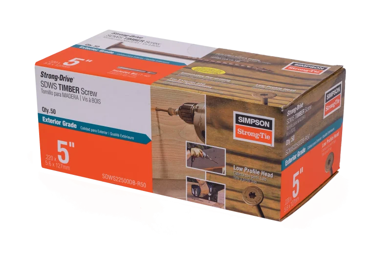 Simpson Strong-Tie SDWS22500DB-R50 Strong-Drive® SDWS™ TIMBER Screw (Exterior Grade) — 0.220 in. x 5 in. T40, Tan (50-Qty)