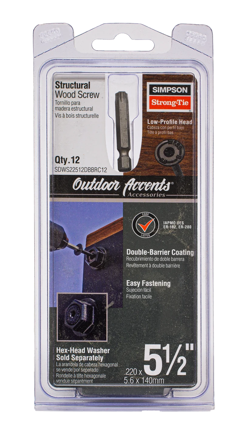 Simpson Strong-Tie SDWS22512DBBRC12 Outdoor Accents® Structural Wood Screw — .220 in. x 5-1/2 in. DB Coating, Black (12-Qty)