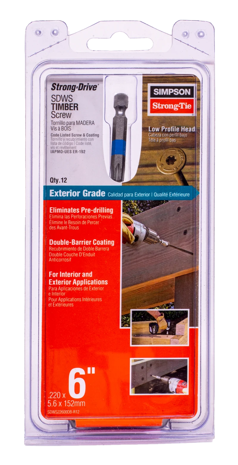 Simpson Strong-Tie SDWS22600DB-R12 Strong-Drive® SDWS™ TIMBER Screw (Exterior Grade) — 0.220 in. x 6 in. T40, Tan (12-Qty)