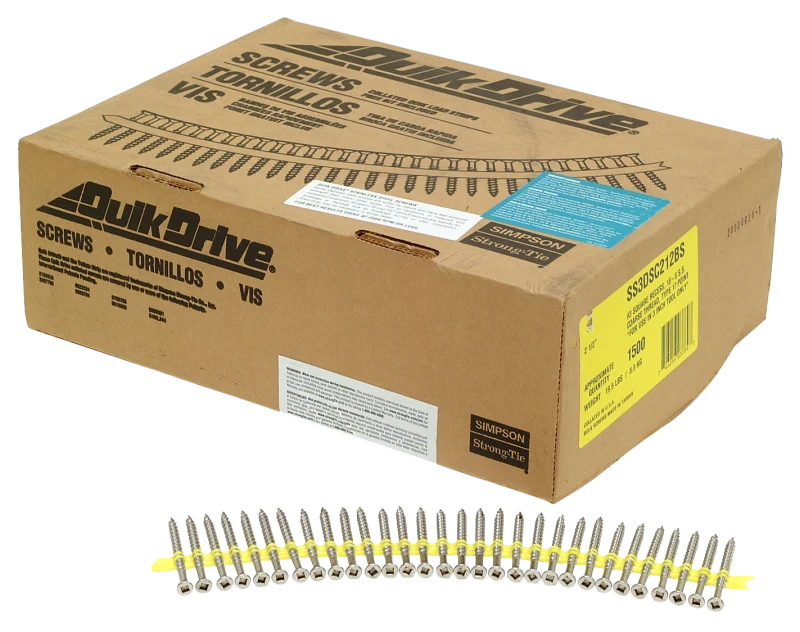 Simpson Strong-Tie SS3DSC212BS Bugle-Head Wood Screw (Collated) — #10 x 2-1/2 in. #3 Square Drive, Type 305 (1500-Qty)