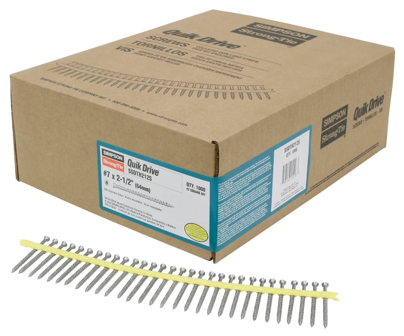 Simpson Strong-Tie SSDTH212S Trim-Head Screw — Sharp Point (Collated) — #7 x 3 in. #2 SQ Type 305 (1000-Qty)