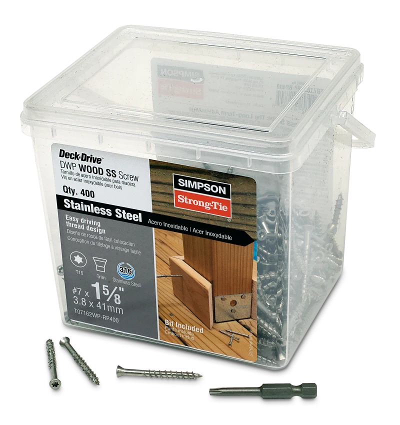 Simpson Strong-Tie T07162WP-RP400 Deck-Drive™ DWP WOOD SS Screw — #7 x 1-5/8 in. T-15, Trim Head, Type 316 (400-Qty)