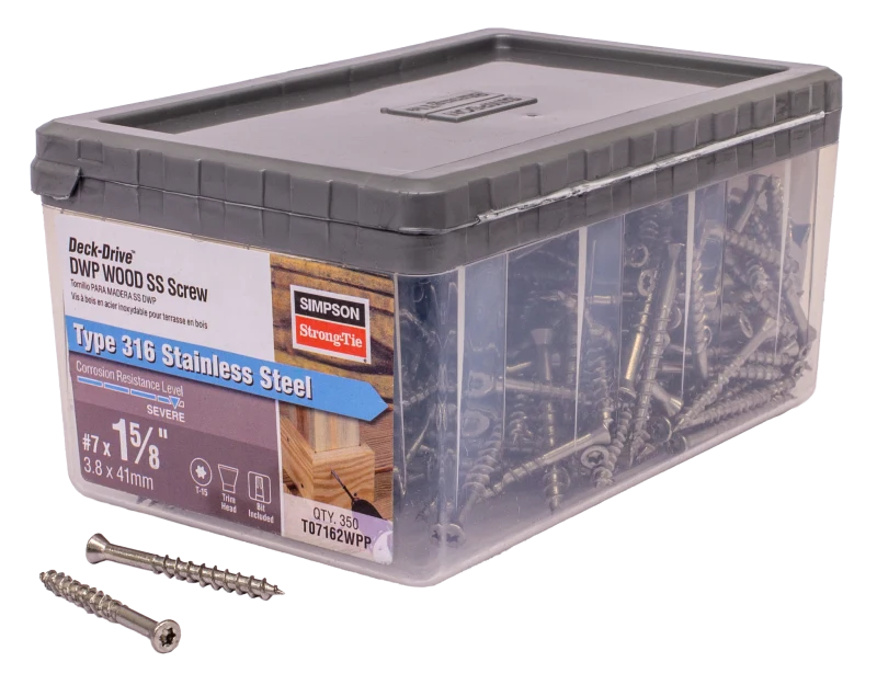 Simpson Strong-Tie T07162WPP Deck-Drive™ DWP WOOD SS Screw — #7 x 1-5/8 in. T-15, Trim Head, Type 316 (350-Qty)