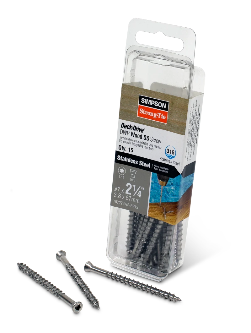 Simpson Strong-Tie T07225WP-RP15 Deck-Drive™ DWP WOOD SS Screw — #7 x 2-1/4 in. T-15, Trim Head, Type 316 (15-Qty)