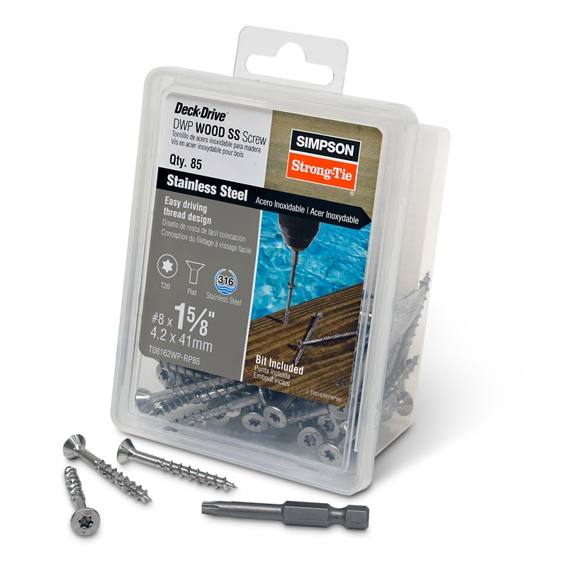 Simpson Strong-Tie T08162WP-RP85 Deck-Drive™ DWP WOOD SS Screw — #8 x 1-5/8 in. T20, Flat Head, Type 316 (85-Qty)