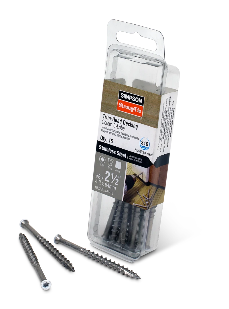 Simpson Strong-Tie T08250FJ-RP15 Trim-Head Screw, 6-Lobe Drive — #8 x 2-1/2 in. T-15 Type 316, White 01 (15-Qty)