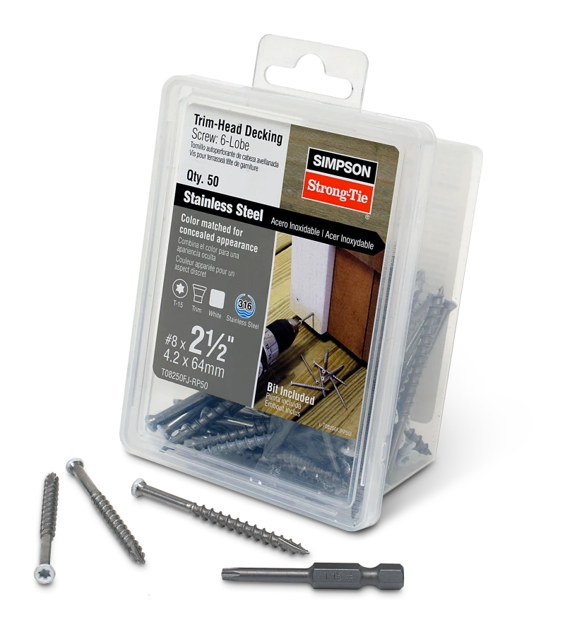 Simpson Strong-Tie T08250FJ-RP50 Trim-Head Screw, 6-Lobe Drive — #8 x 2-1/2 in. T-15 Type 316, White 01 (50-Qty)