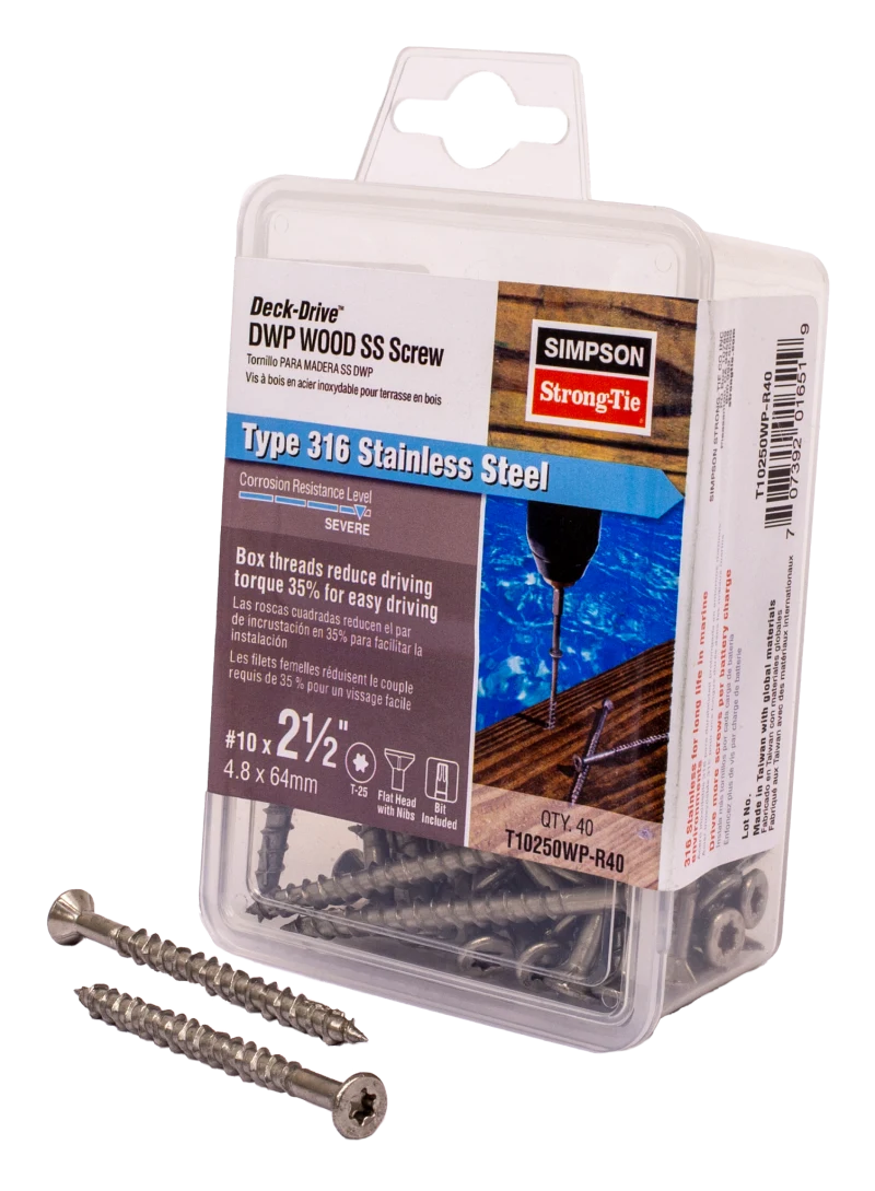 Simpson Strong-Tie T10250WP-R40 Deck-Drive™ DWP WOOD SS Screw — #10 x 2-1/2 in. T25, Flat Head, Type 316 (40-Qty) (Pack of 5)