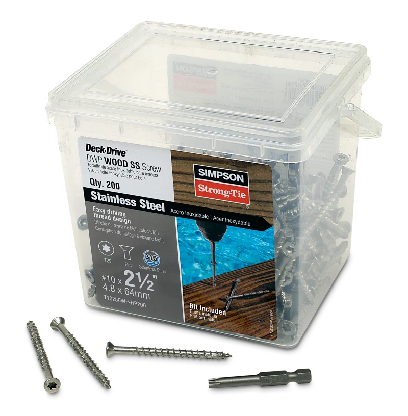 Simpson Strong-Tie T10250WP-RP200 Deck-Drive™ DWP WOOD SS Screw — #10 x 2-1/2 in. T25, Flat Head, Type 316 (200-Qty)