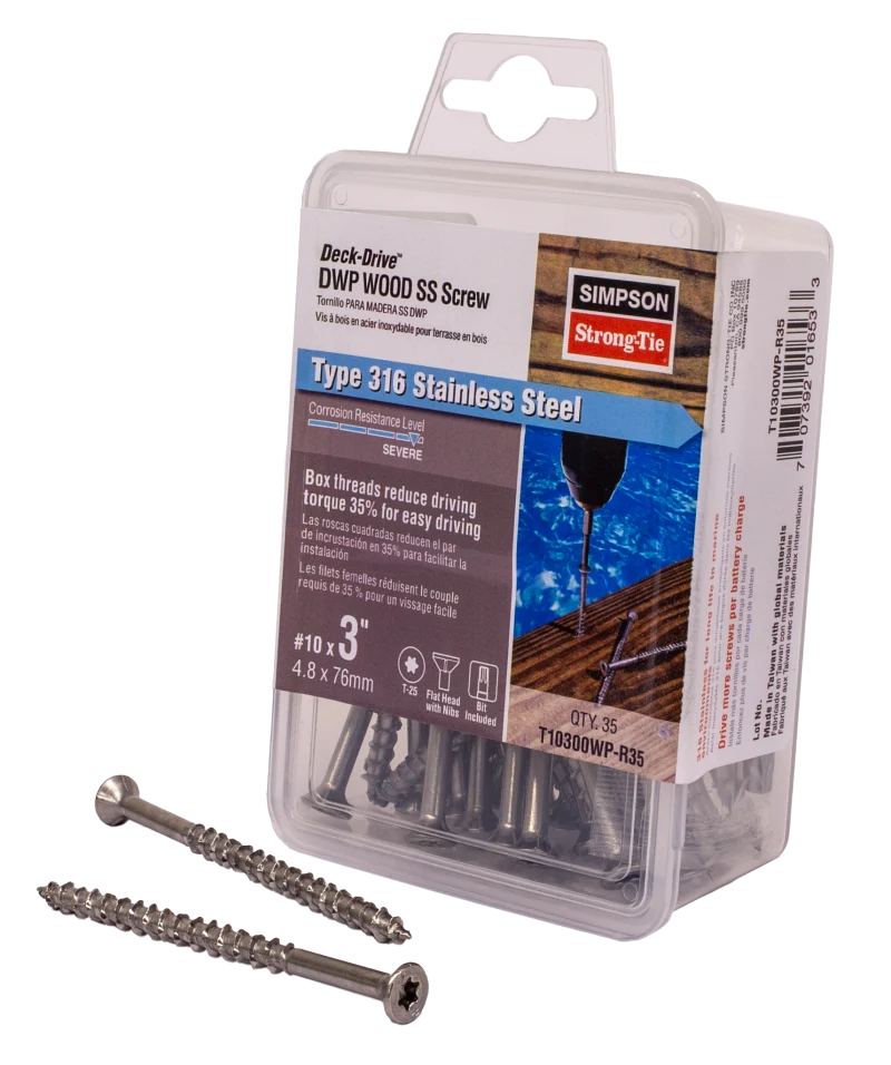 Simpson Strong-Tie T10300WP-R35 Deck-Drive™ DWP WOOD SS Screw — #10 x 3 in. T25, Flat Head, Type 316 (35-Qty) (Pack of 5)