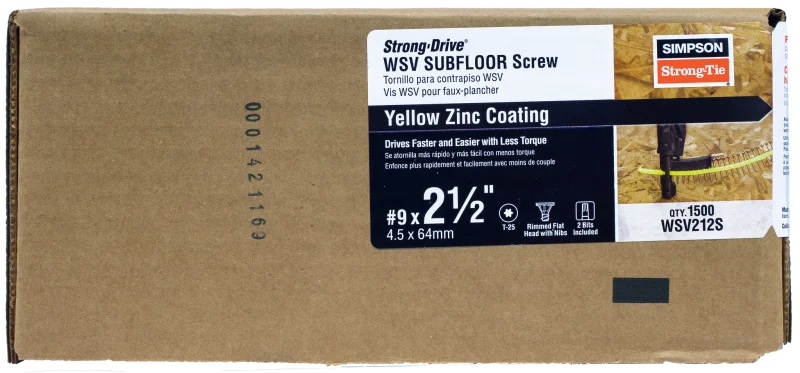 Simpson Strong-Tie WSV212S Strong-Drive® WSV SUBFLOOR Screw (Collated) — #9 x 2-1/2 in. T25, Yellow Zinc (1500-Qty)
