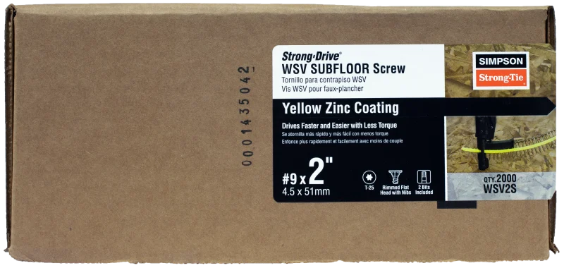 Simpson Strong-Tie WSV2S Strong-Drive® WSV SUBFLOOR Screw (Collated) — #9 x 2 in. T25, Yellow Zinc (2000-Qty)